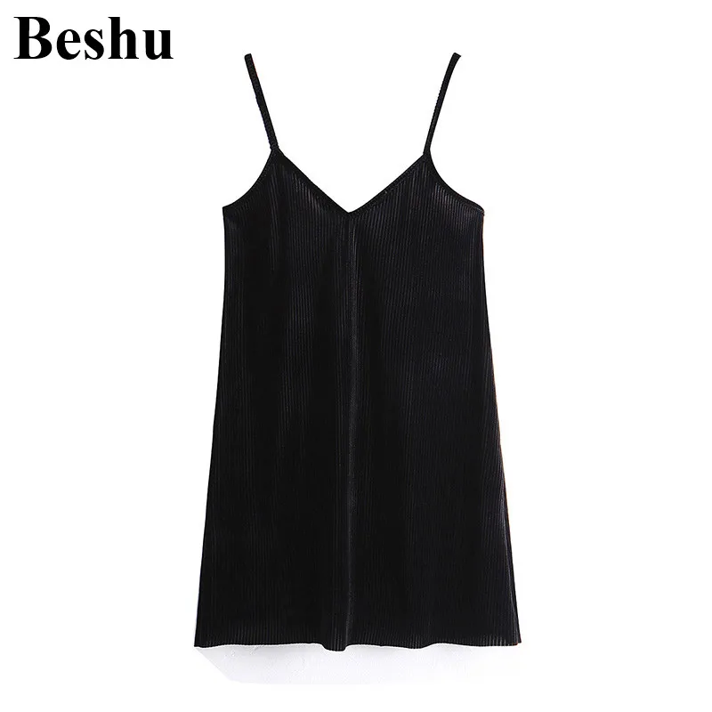 Женское бархатное платье на бретельках za черное Плиссированное винтажное мини с