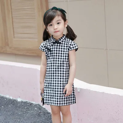 Чонсам из хлопка и льна с коротким рукавом для девочек qipao размеры от 2 до 8 лет|red