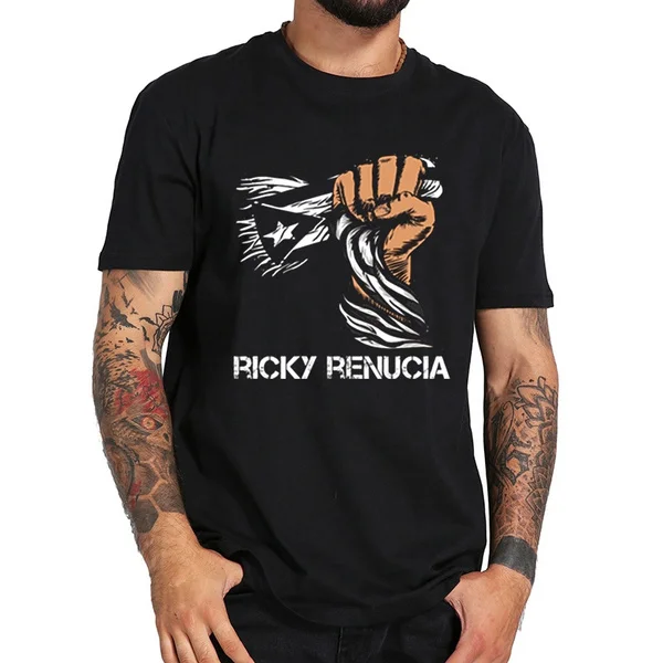 

ricky renuncia bandera negra puerto rico top t shirt 2019 summer men's T-shirts funny t shirts cotton T-shirt fitness t shirt