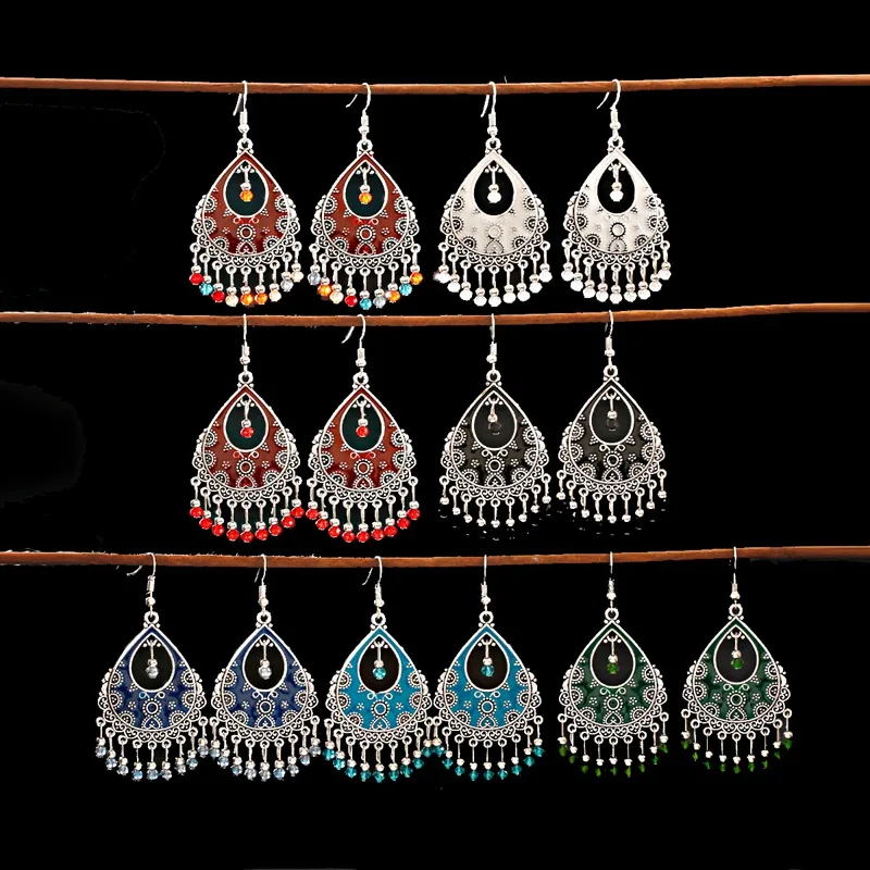 

Antique Carved Alloy Water Drop Bead Tassel Dangle Earrings For Women Ethnic Drip Oil Egypt Gypsy India Jhumka Jewelry Oorbellen