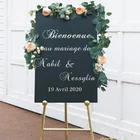 Добро пожаловать, свадебные зеркальные наклейки, пользовательские имена, дата, виниловые наклейки, свадебная вывеска, графический декор, художественный постер, французский O307