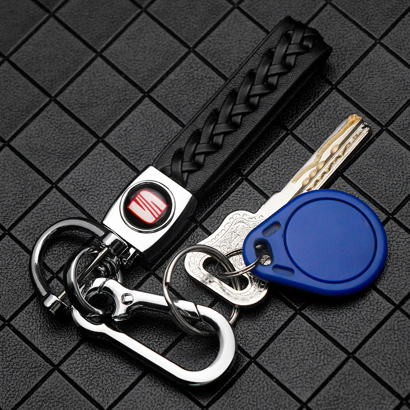 

Car Styling Keychain Leather Hand Woven Keyring 360° Horseshoe Buckle Key Chain Gifts For Seat Leon 5f Ibiza 6l 6j 1p Cushion Xl