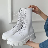 2020 new mid calf boots women autumn winter fashion lace up zipper botas mujer boots sports platform heel ladies shoes