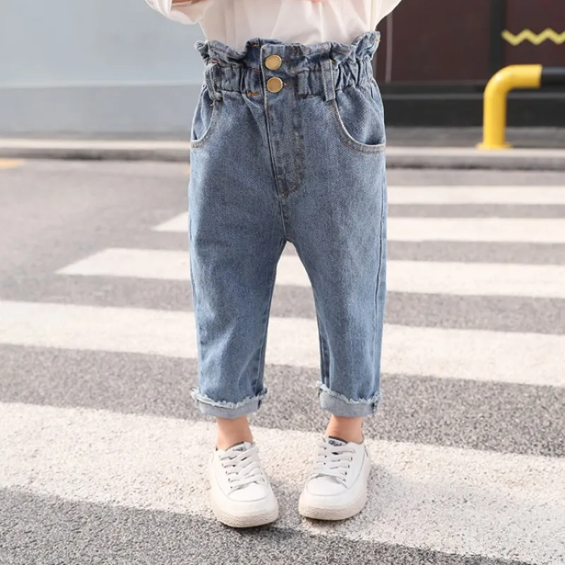 HziriP/Новинка 2020 года весенние кружевные джинсы с высокой талией для девочек