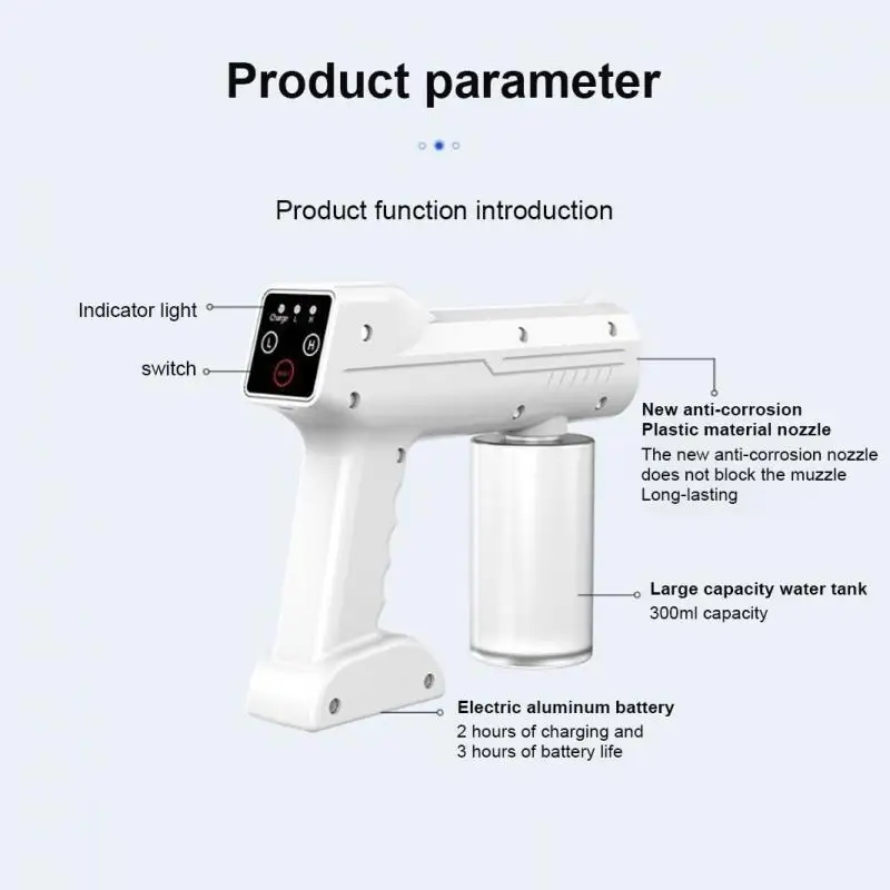 

Disinfects Blue Light Nano Steam Spray Gun Water Mist Sprayer Stage Fogger Smoke Machine Wireless Electric Sanitizer Spraye