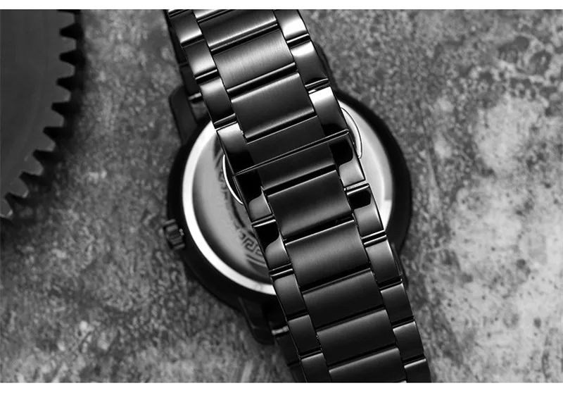 Мужские наручные часы с ободком оригинальные черные из нержавеющей стали для