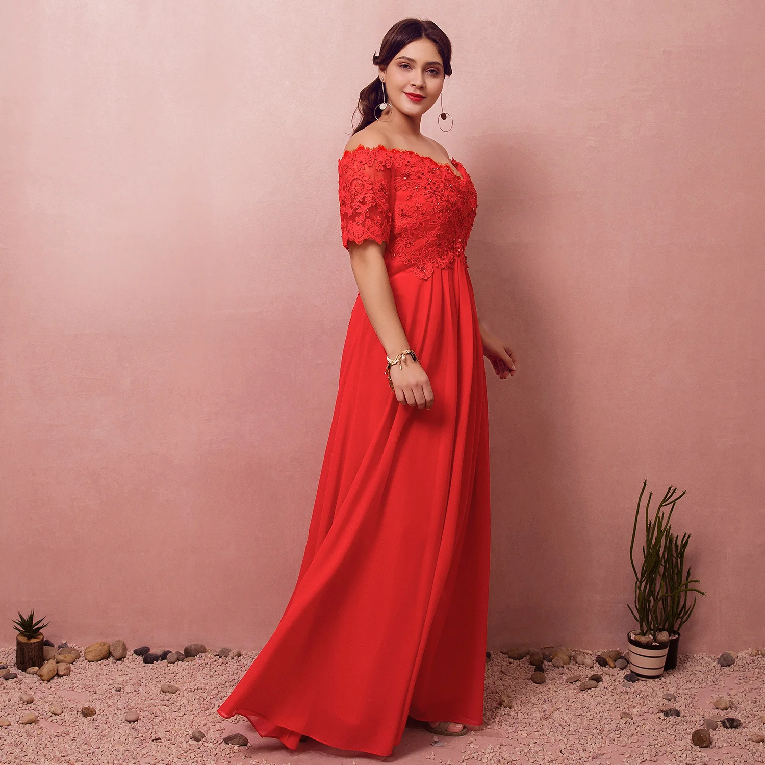 Вечернее платье Элегантное ТРАПЕЦИЕВИДНОЕ с открытыми плечами Красное длинное в