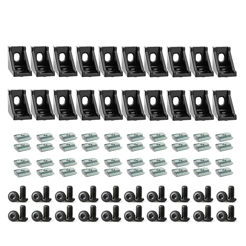 

2020 Series Aluminum Profile Connector Set, 20pcs Corner Bracket, 40pcs T Nuts and Hex Screw Bolt for Slot 6mm Aluminum Profil