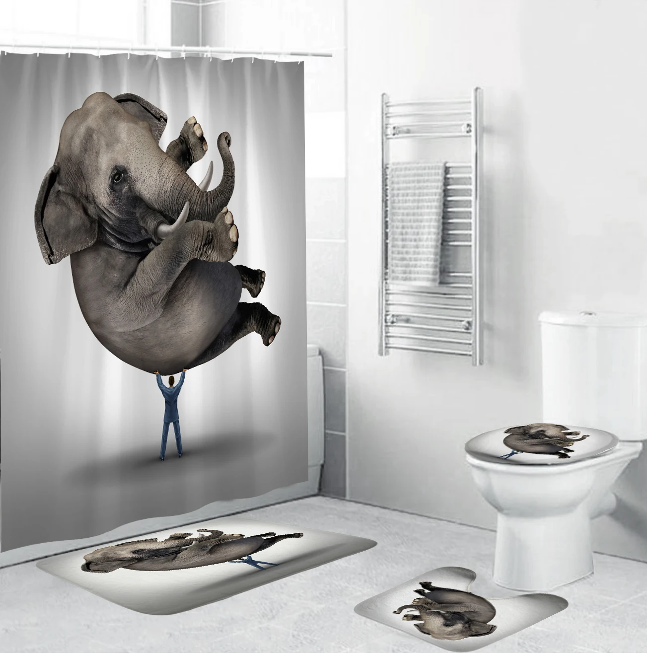 Забавные тканевые занавески для душа в виде слона ванной комнаты Нескользящие