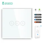 Сенсорный выключатель Bseed с поддержкой Wi-Fi, сенсорный переключатель с 3 клавишами, европейский стандарт, черного, белого, золотого, серого цветов, со стеклянной панелью, работает с Tuya Smart