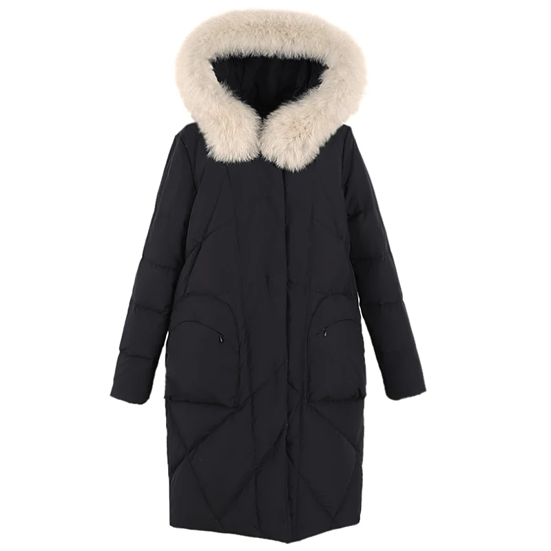 Пуховики женские зимние с воротником из лисьего меха Корейская красная куртка