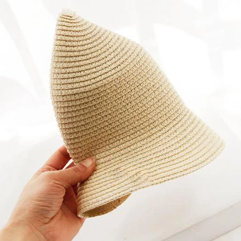 

Women Sun Hat Bucket cap beige lace Bowknot Flowers Ribbon Flat top Straw Hat Beach Caps