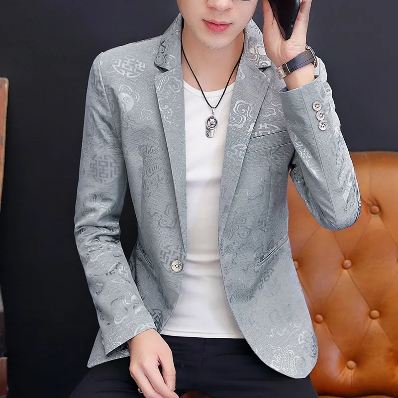 

HOHO 2020 Spring New Style Men Printed blazer Slim Fit Teenager Fashion blazer
