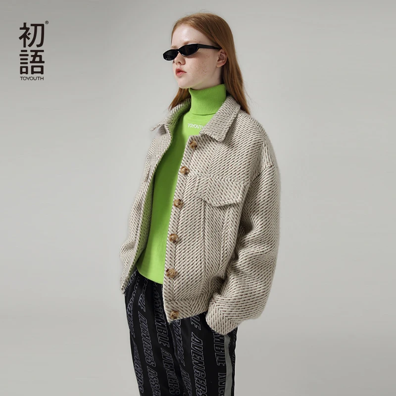 Toyouth Для женщин пальто Однобортный с длинными рукавами плотная короткая куртка