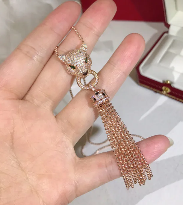 Модные pahthere ювелирные изделия cz камни пантера ожерелье с кисточками подвеска