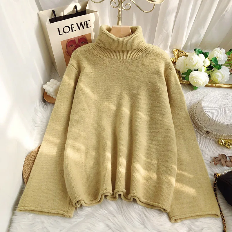 

Turtleneck Sweater Women Thickened 2022 New Autumn Winter Loose Korean Version of All-match Bottoming Shirt Knitted Top KK1446