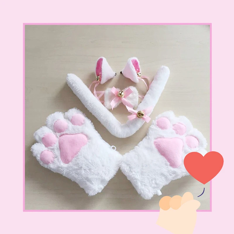 Кота Косплэй костюм котенка хвост уши рукавицы лапы набор для Хэллоуина