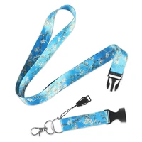 fashion blue flower paiting lanyard bag accessories bag neck strap for mobile phone usb holder id name badge holder keys