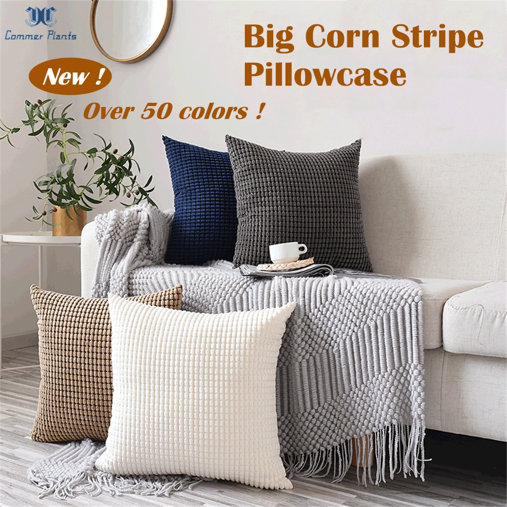 

Solid Dyed Big Corn Stripe Velvet Pillowcase Cozy Corduroy Decorative Throw Pillows Cover Sofa Seats Ultra Soft Cushion Covers