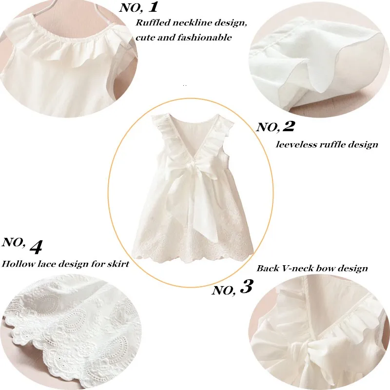 Baby Girl Clothes 2021 Summer New Cute Child Ruffled V-Neck Bow Sleeveless Lace Princess Vestidos Children's 2-6 Years | Детская