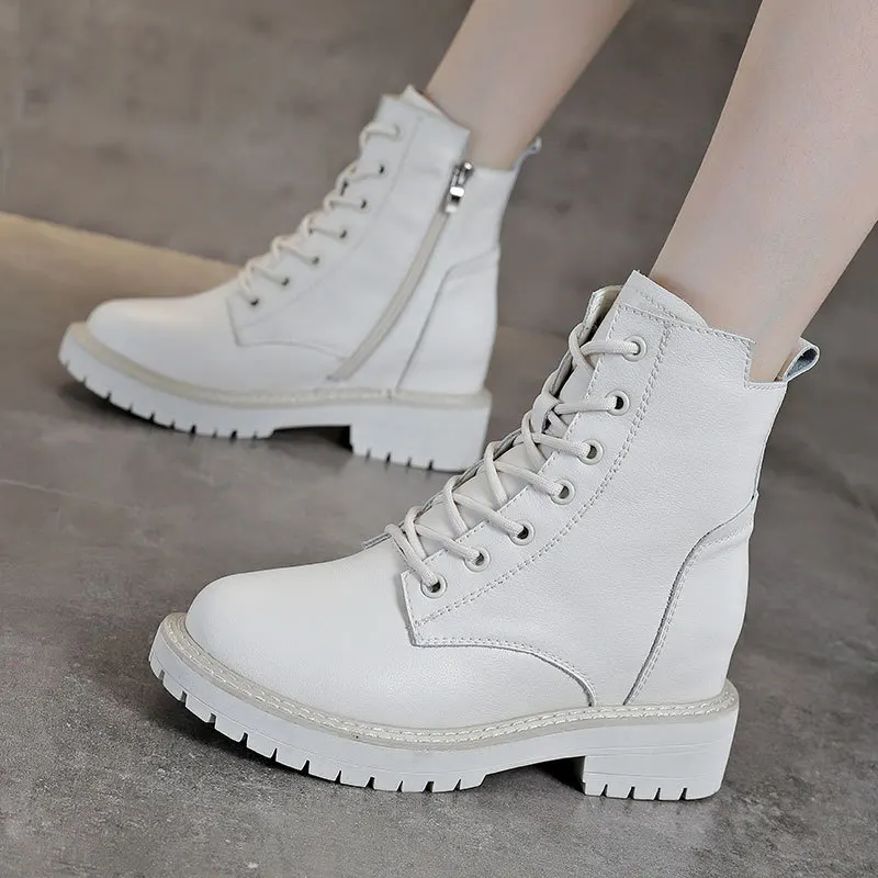 

INS Woman Real Leather Ankle Boots Fashion Shoes Woman Short Winter Warm Boots Platform Heel Footwear Womens New Platform Boots