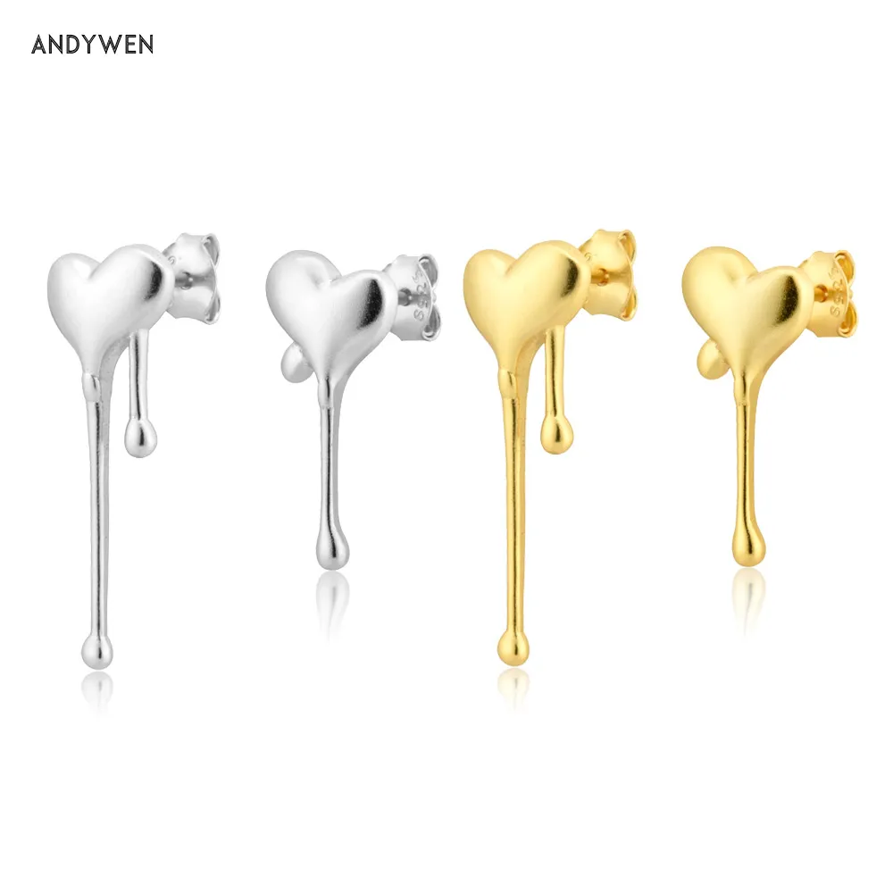 

Женские серьги-гвоздики ANDYWEN, серебристые, золотистые серьги неправильной геометрической формы в форме сердца, 2021, ювелирные изделия в стил...