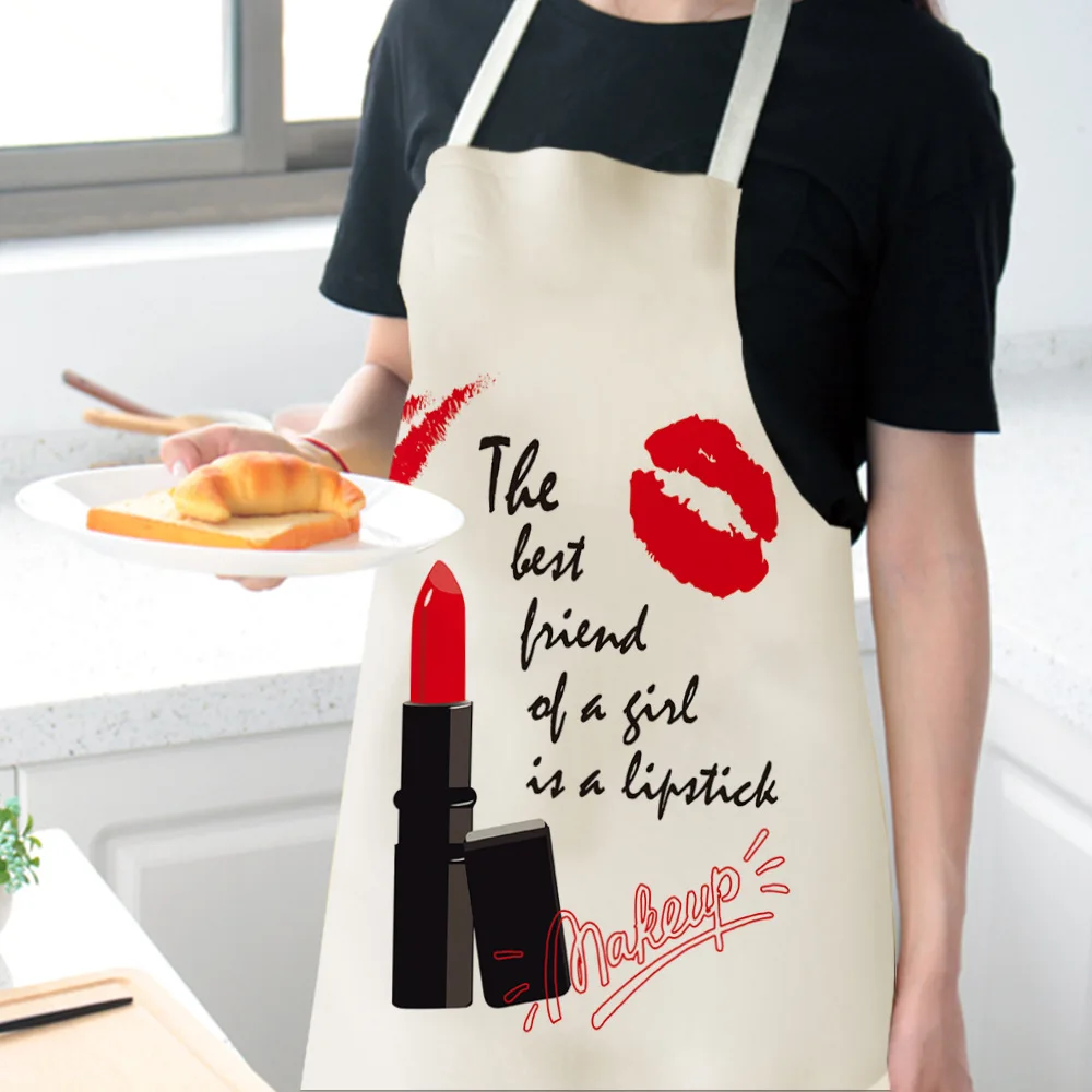 

Women Kitchen Apron Cotton Linen Lipstick Sleeveless Chef Cooking Aprons Kitchen accessories 68*55cm 0087