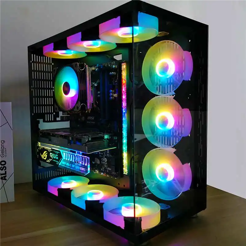 

Coolmoon 12cm RGB Adjust Cooling Fans Desktop Computer PC RGB Chassis CPU Case 7 Fan Blades Quiet Fan Remote Control 5/3pcs 5V