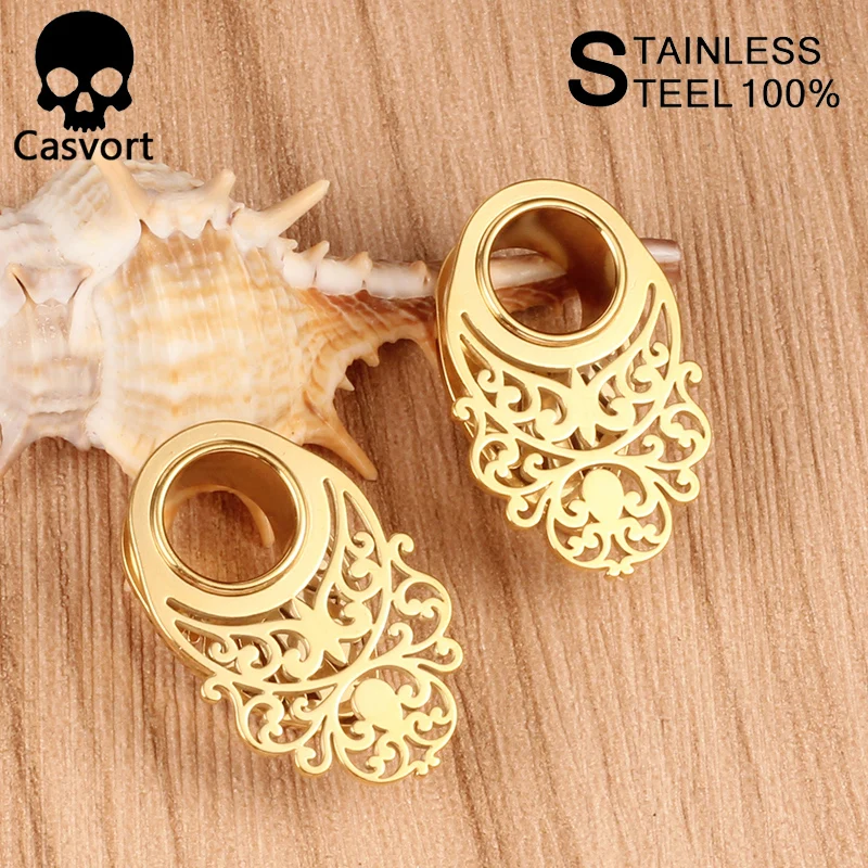 Casvort 2pcs Беруши Тоннели 316L нержавеющая сталь Висячие пирсинг серьги измерительные приборы ювелирные изделия с расширителем для тела пара