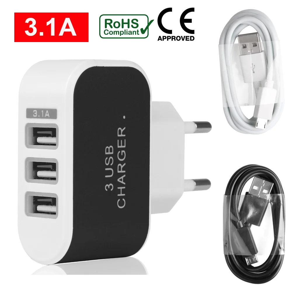 POWSTRO 3 USB порта Micro зарядное устройство адаптер для зарядки концентратор вилка