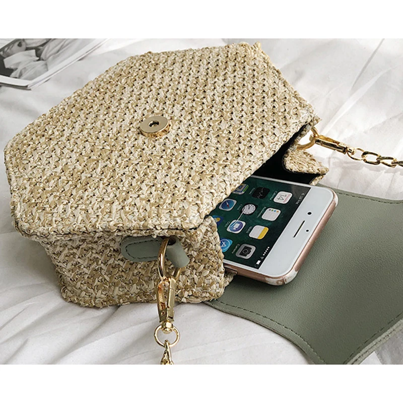 Сумка из соломы и искусственной кожи для женщин Стильная летняя плетеная