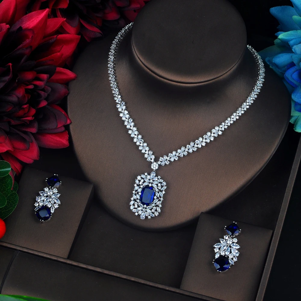 

HIBRIDE Water Drop Yellow Jewelry Set for Women Wedding Cubic Zircon Engagement Earring and Necklace Set parure bijoux N-1076