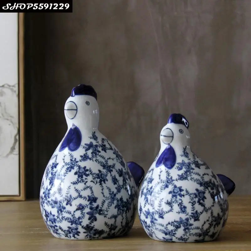 

2pcs European Art Ceramic Chicken Crafts Decoration Simple Home Living Room Auspicious Pair Chicken Parent-child Decoration Gift
