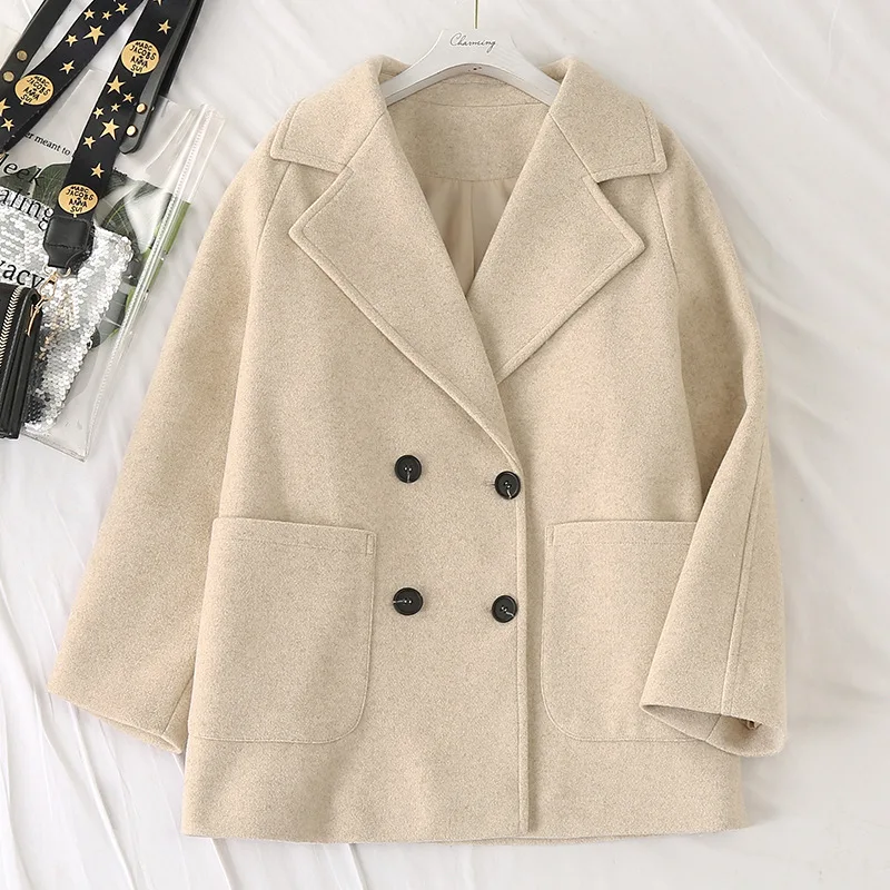 

New Ladies Autumn Winter Plus Size Long Woollen Jacket For Women Large Long Sleeve Loose Pocket khaki Black Coat 3XL 4XL 5XL