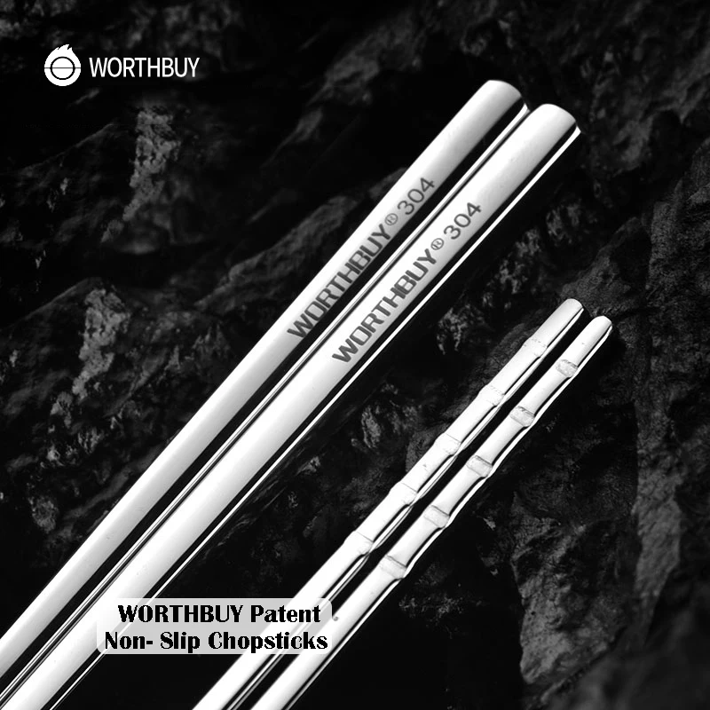 

WORTHBUY 5 Pcs/Set Chinese Chopsticks Set Reusable 304 Stainless Steel Chopsticks Non-Slip Kitchen Food Sticks For Sushi Hashi