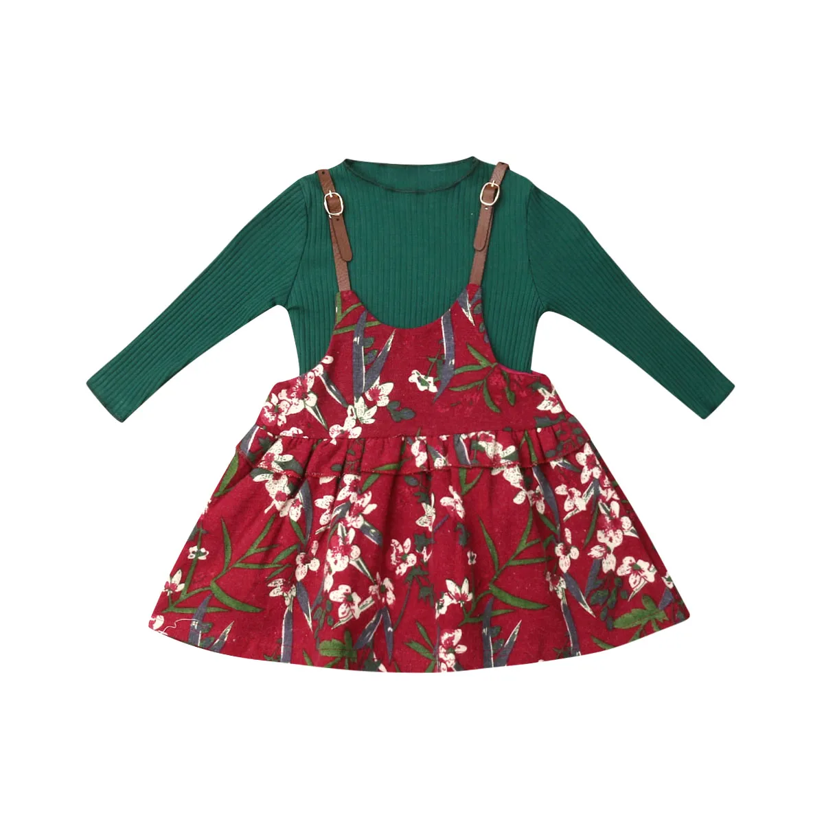 Осенняя одежда для маленьких девочек 2 предмета однотонный топ с длинными