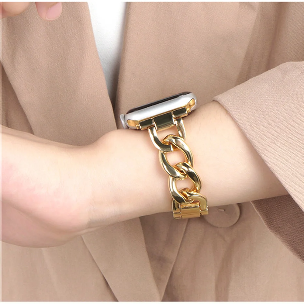 Cuban Link band for Apple watch strap 41mm 40mm 38mm 45mm 44mm 42mm Stainless steel metal bracelet iWatch series 7 6 5 4 3 se