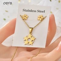 stainless steel fashion sets for women men star crown personality design punk rock earrings necklace jewellery sets wholesale