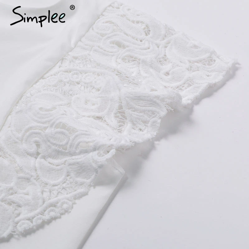 Simplee Элегантный кружевной рюшами с рукавами женский топ рубашкa Повседневная