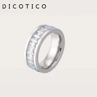 dicotico simple color color smooth stainless steel square cubic zircon rings for women wedding bands rings femme jewelry