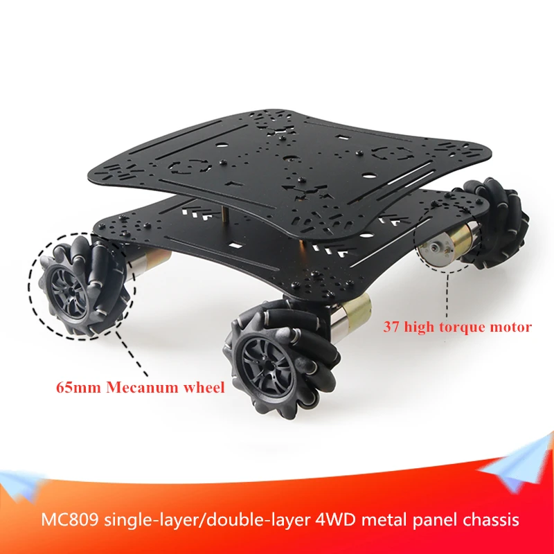 

MC809 однослойное/Двухслойное металлическое Панельное шасси 4WD черного цвета 65 мм колесо Mecanum + 4 шт. двигателей постоянного тока «сделай сам» у...