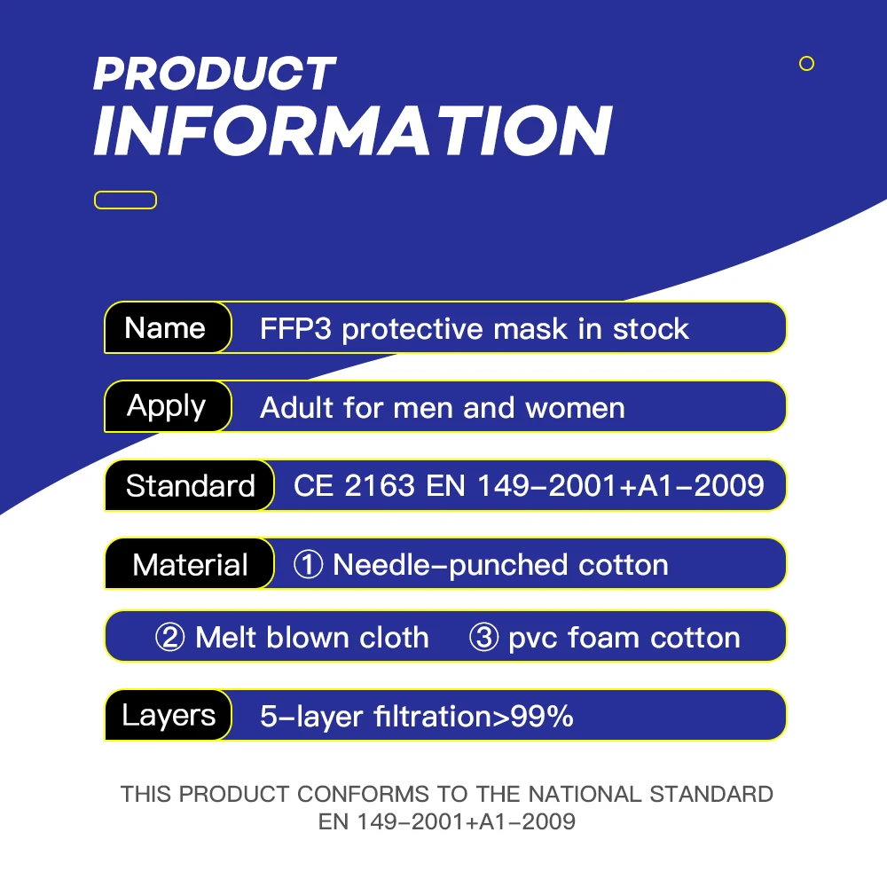 

SUMMIT PERSON10-20 Pieces Of FFP3 Adult Mask Safety Breathable Mascara Ce Certified 5-Layer Cotton Fast Delivery