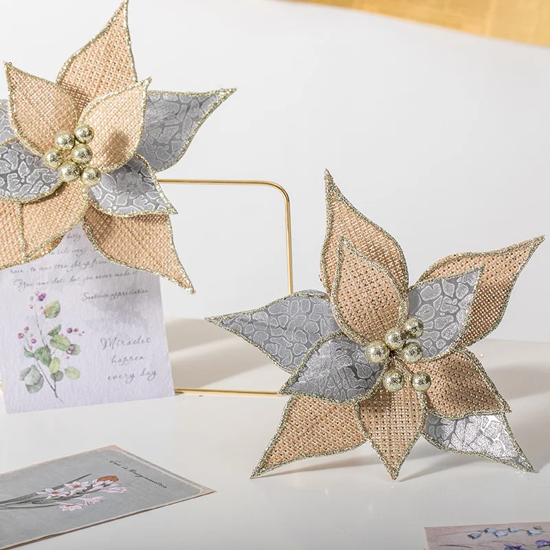 

26cm Glitter Artificial Flowers Merry Christmas Ornaments Christmas Tree Decorations for Home New Year Wedding Party Decor