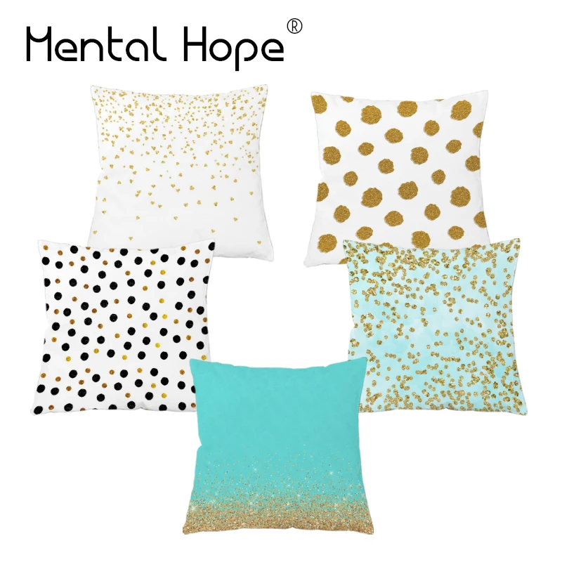 Золотистая плюшевая наволочка в горошек домашний декор Геометрическая для