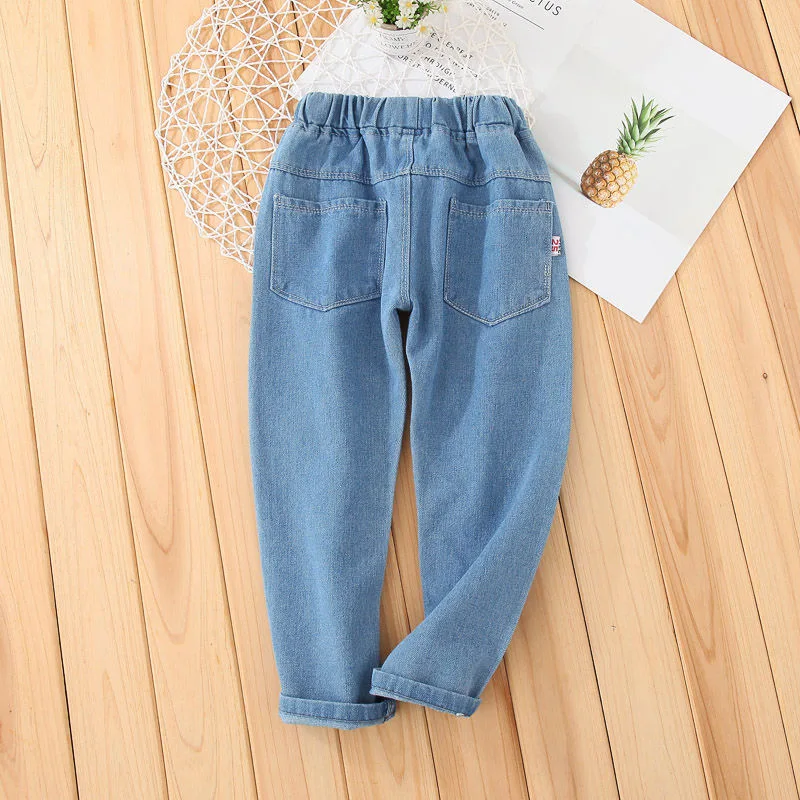 2020 джинсы для девочек на весну и осень модные брюки с мультяшным принтом медведя