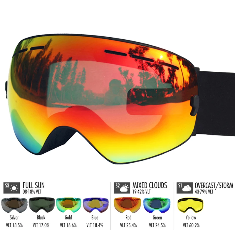 

LOCLE лыжные очки, двухслойные противотуманные лыжные очки UV400, очки для катания на лыжах, сноуборде, мотокроссе, лыжные маски или очки