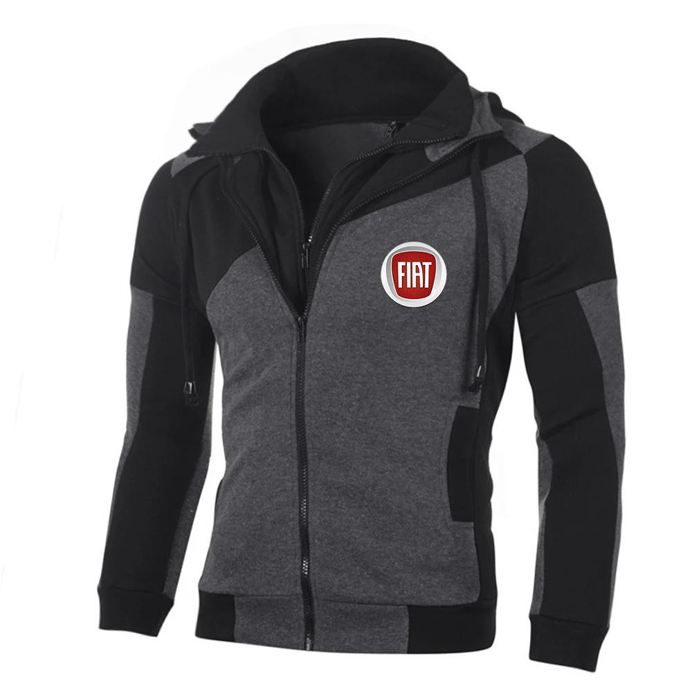 

Men's 2021 spring and autumn models FIAT Motors LOGO double-layer zipper hooded sweater fashion cardigan men