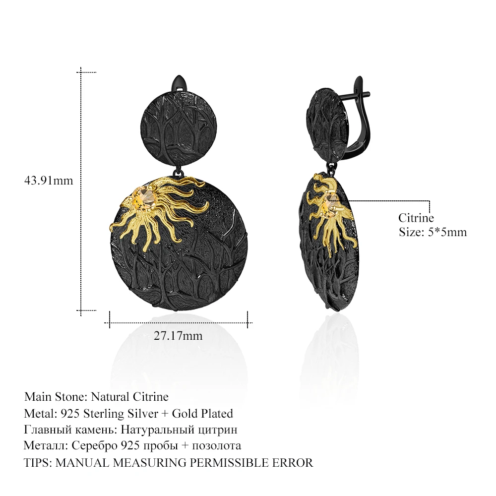 

GEM'S BALLET Handmade 925 Sterling Silver Sun Chaser Story Earrings 0.95Ct Natural Citrine Drop Earrings For Women Fine Jewelry