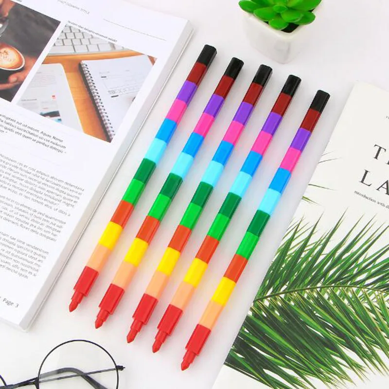 

1PCS Colorful 12 Color Oil Brush Crayon Building Blocks Crayon Painting Pen Art Painting Gift Color Student Stationery Prizes