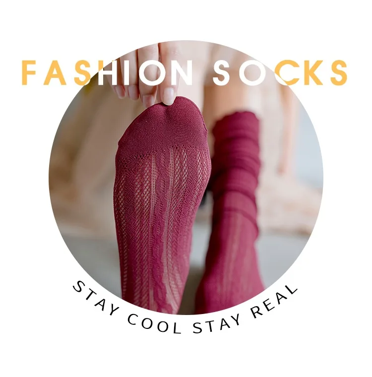 

Fashion Women Long Knee Socks Japanese Hollow Pile Stocking Lolita Style for Girls Fairy Socks In Summer High Quality